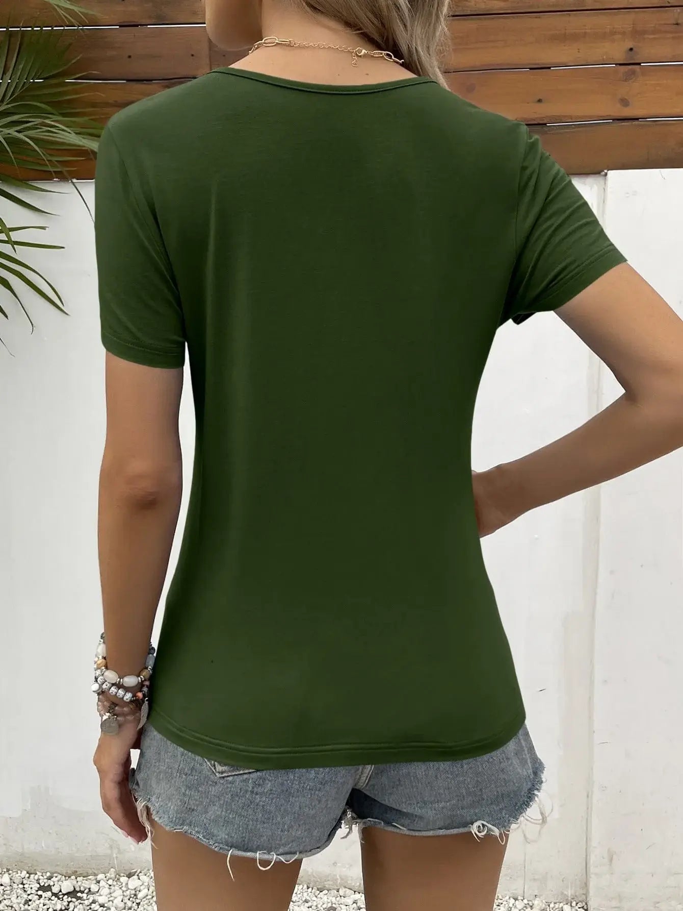 Lace Trim V-Neck Short Sleeve Blouse - Trendsi - Flyclothing LLC