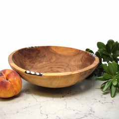 Handcarved Olive Wood Bowl 9 inch with Inlaid Bone - Jedando Handicrafts - Flyclothing LLC