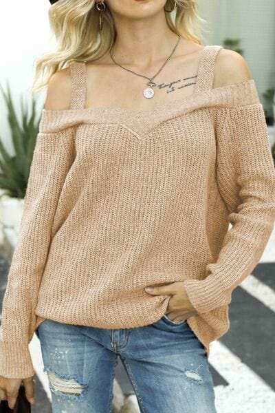 Wide Strap Cold Shoulder Pullover Sweater - Trendsi - Flyclothing LLC