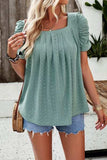 Eyelet Square Neck Puff Sleeve T-Shirt - Trendsi - Flyclothing LLC