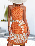 Floral Halter Neck Tie Waist Dress - Trendsi
