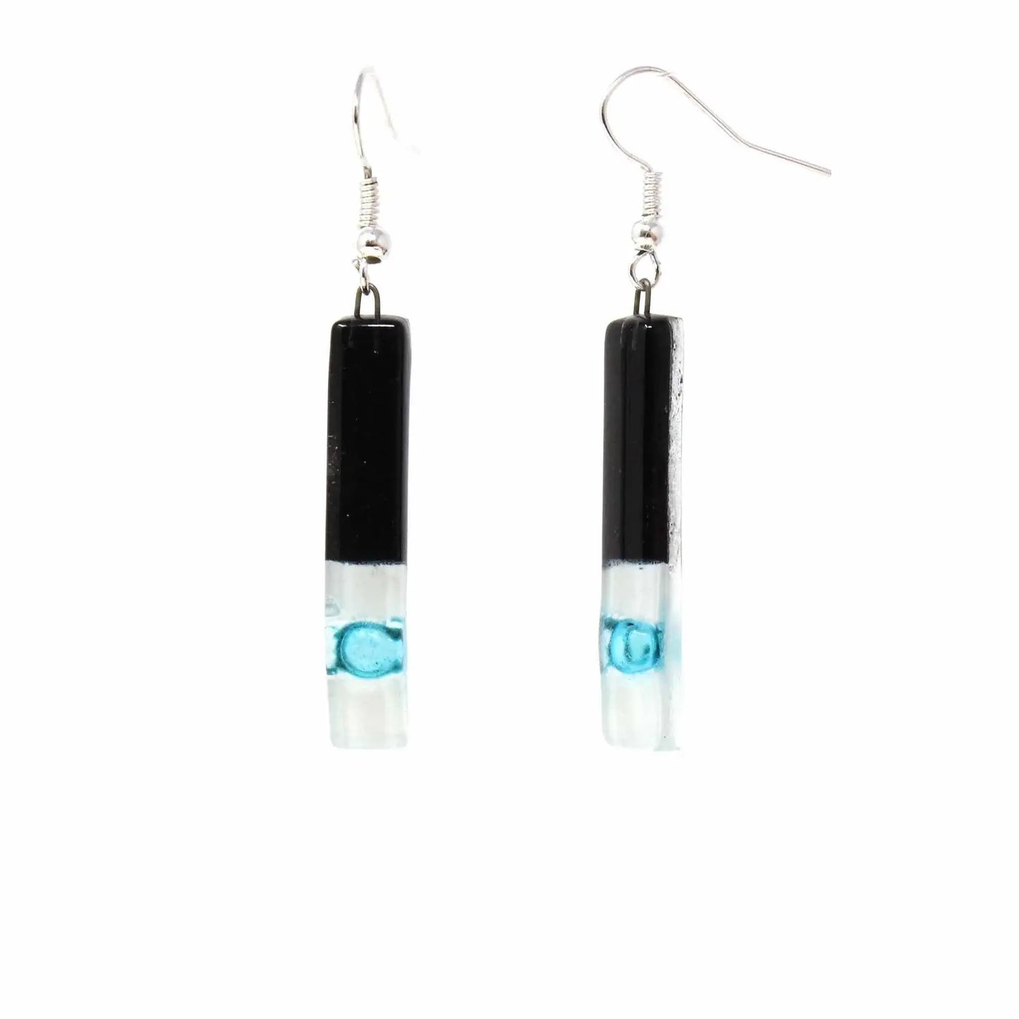 Long Rectangle Glass Dangle Earrings, Black Tie - Tili Glass - Calypso Glass - Flyclothing LLC