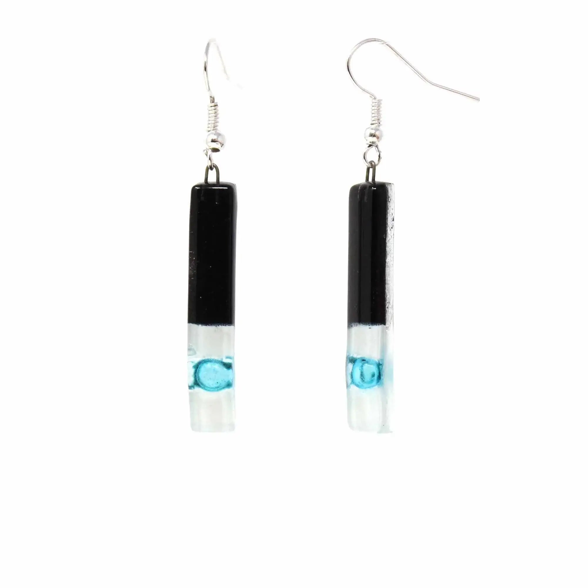 Long Rectangle Glass Dangle Earrings, Black Tie - Tili Glass - Calypso Glass - Flyclothing LLC