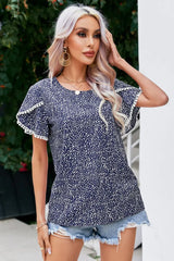 Printed Pom Pom Detail Petal Sleeve Blouse - Trendsi - Flyclothing LLC