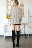 Animal Print Ruffle Collar Flounce Sleeve Blouse - Trendsi