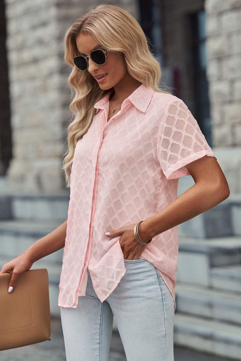 Button Up Short Sleeve Shirt - Trendsi - Flyclothing LLC