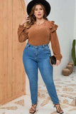 Plus Size Ruffled Round Neck Long Sleeve T-Shirt - Trendsi - Flyclothing LLC