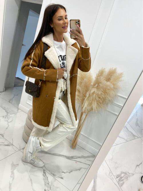 Lapel Collar Exposed Seam Buttoned Coat - Trendsi - Flyclothing LLC