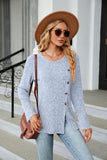 Buttoned Long Sleeve Slit Top - Trendsi