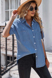 Button Front Collared Short Sleeve Shirt - Trendsi - Flyclothing LLC