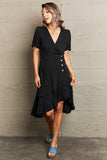 Decorative Button Surplice Ruffle Hem Dress - Trendsi