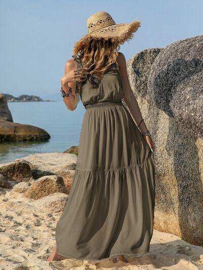 V-Neck Tie Shoulder Crochet Maxi Dress - Trendsi - Flyclothing LLC