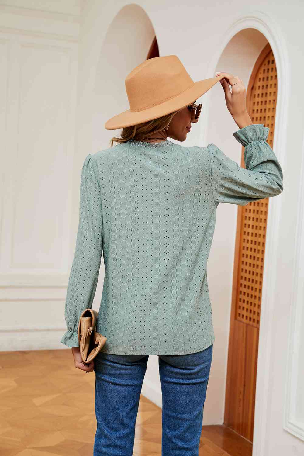 V-Neck Flounce Sleeve Blouse - Trendsi - Flyclothing LLC