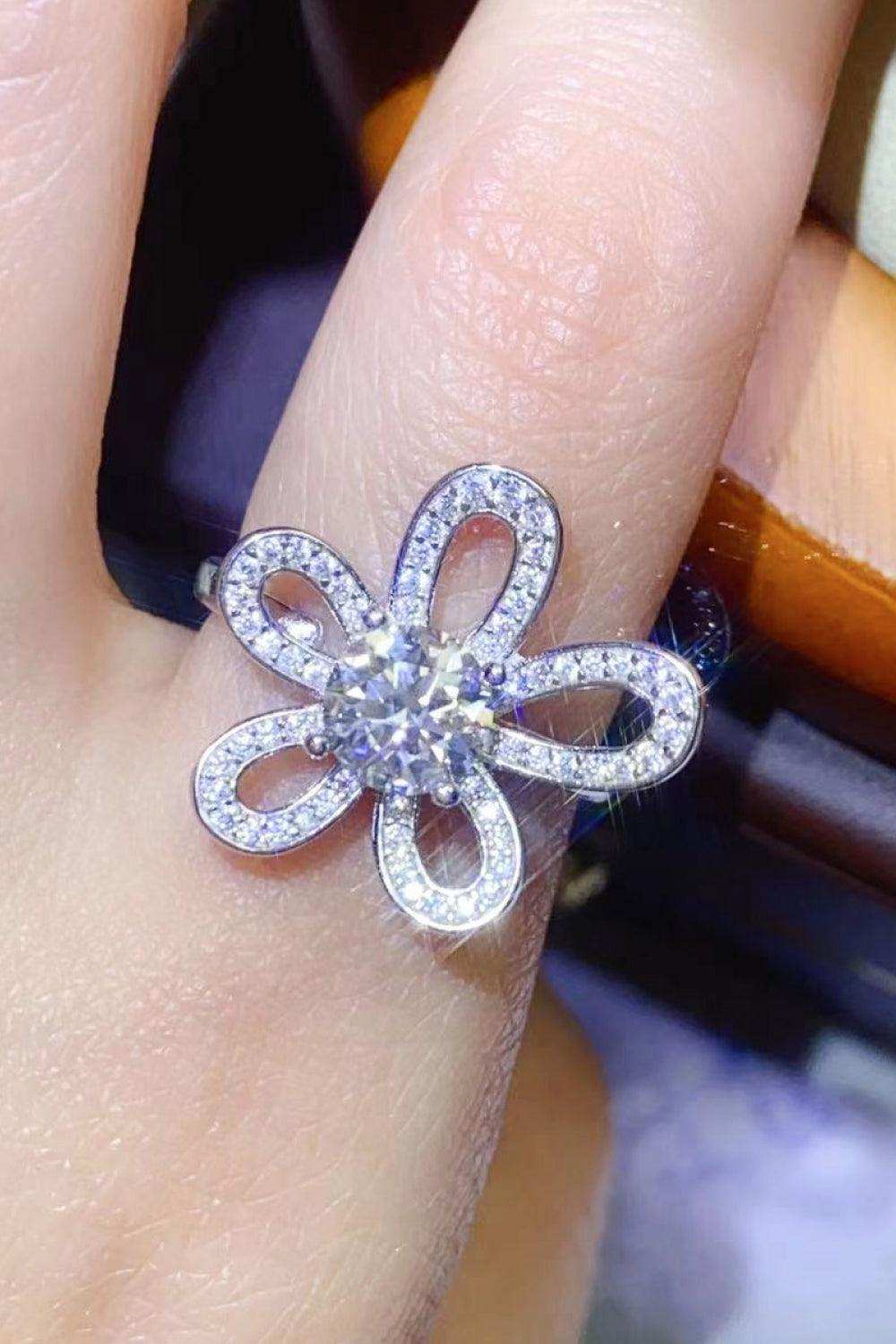 1 Carat Moissanite Flower-Shape Open Ring - Trendsi - Flyclothing LLC