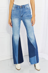 Vibrant Sienna Full Size Color Block Flare Jeans - Flyclothing LLC