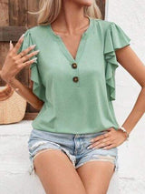 Notched Cap Sleeve T-Shirt - Trendsi - Flyclothing LLC