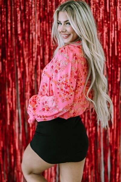 Ditsy Floral Collared Neck Shirt - Trendsi - Flyclothing LLC