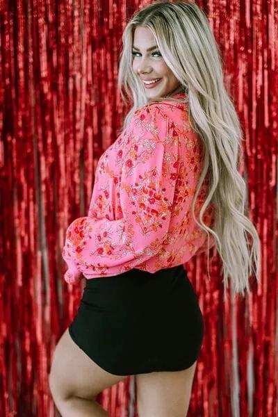 Ditsy Floral Collared Neck Shirt - Trendsi - Flyclothing LLC