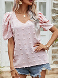 Swiss Dot Short Puff Sleeve Top - Trendsi