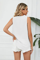 Contrast Trim Plunge Sleeveless Blouse - Trendsi - Flyclothing LLC