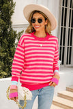 Warm Spice Striped Round Neck Sweater - Trendsi