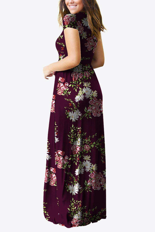 Full Size Printed Round Neck Short Sleeve Dress with Pockets - Trendsi - Flyclothing LLC