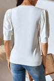 Round Neck Puff Sleeve Knit Top - Trendsi - Flyclothing LLC