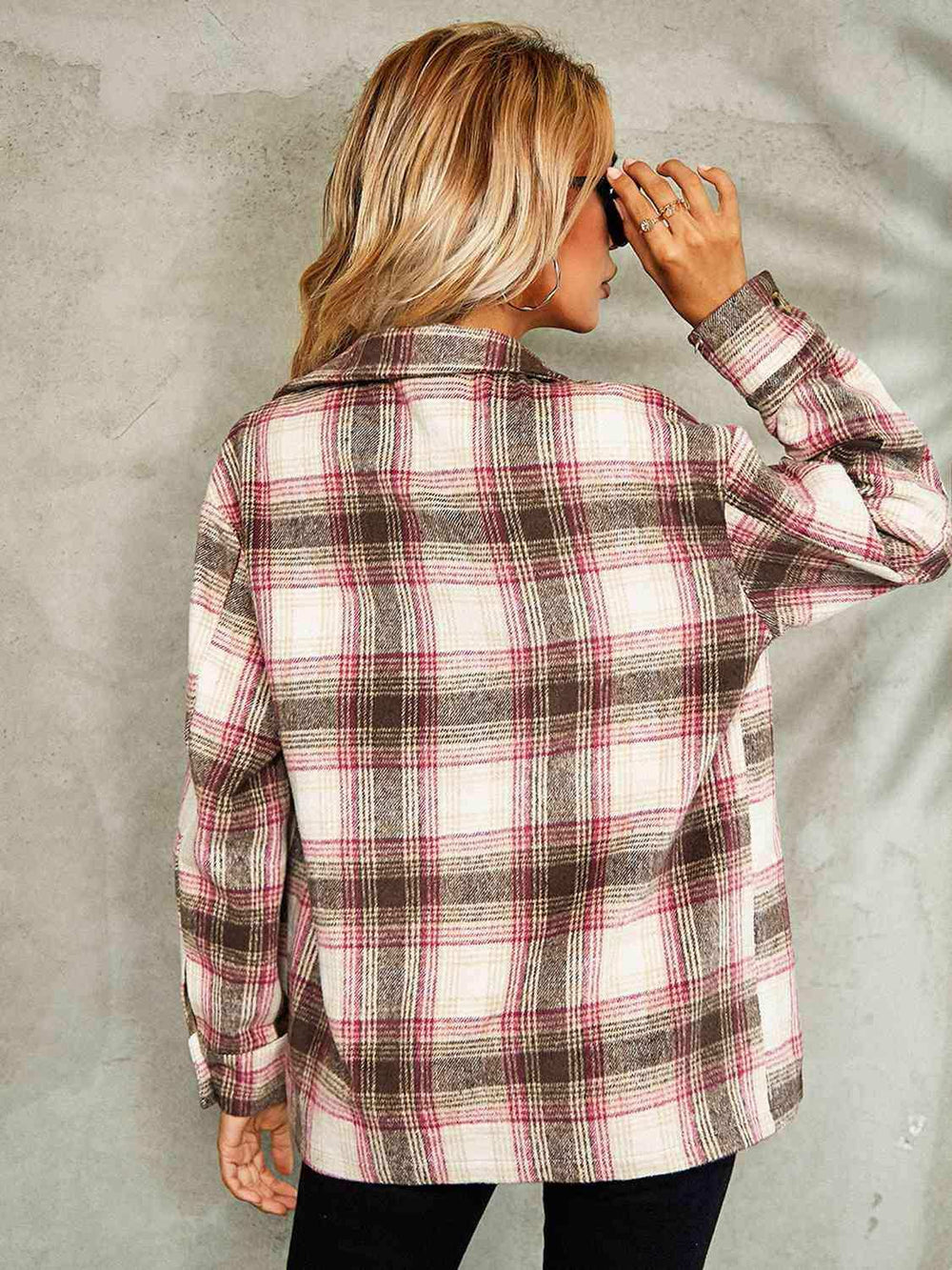 Plaid Button Down Collared Jacket - Trendsi - Flyclothing LLC
