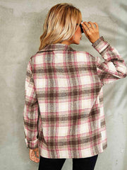 Plaid Button Down Collared Jacket - Trendsi