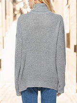 Turtleneck Drop Shoulder Long Sleeve Sweater - Trendsi - Flyclothing LLC