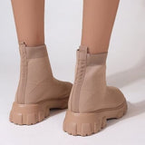 Mesh Round Toe Platform Boots - Trendsi