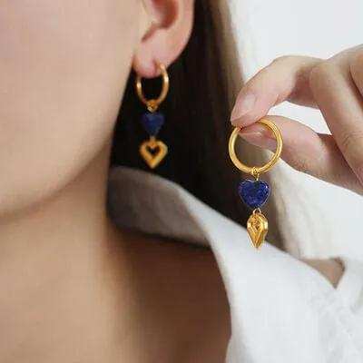 Heart Shape Lapis Lazuli Dangle Earrings - Trendsi - Flyclothing LLC