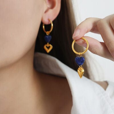 Heart Shape Lapis Lazuli Dangle Earrings - Trendsi