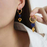 Heart Shape Lapis Lazuli Dangle Earrings - Trendsi - Flyclothing LLC