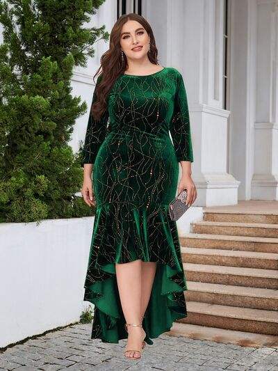 Plus Size Ruffle Hem High-Low Dress - Trendsi - Flyclothing LLC