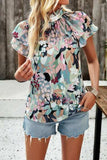 Printed Ruffled Mock Neck Blouse - Trendsi - Flyclothing LLC
