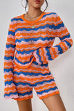 Striped Sweater and Knit Shorts Set - Trendsi