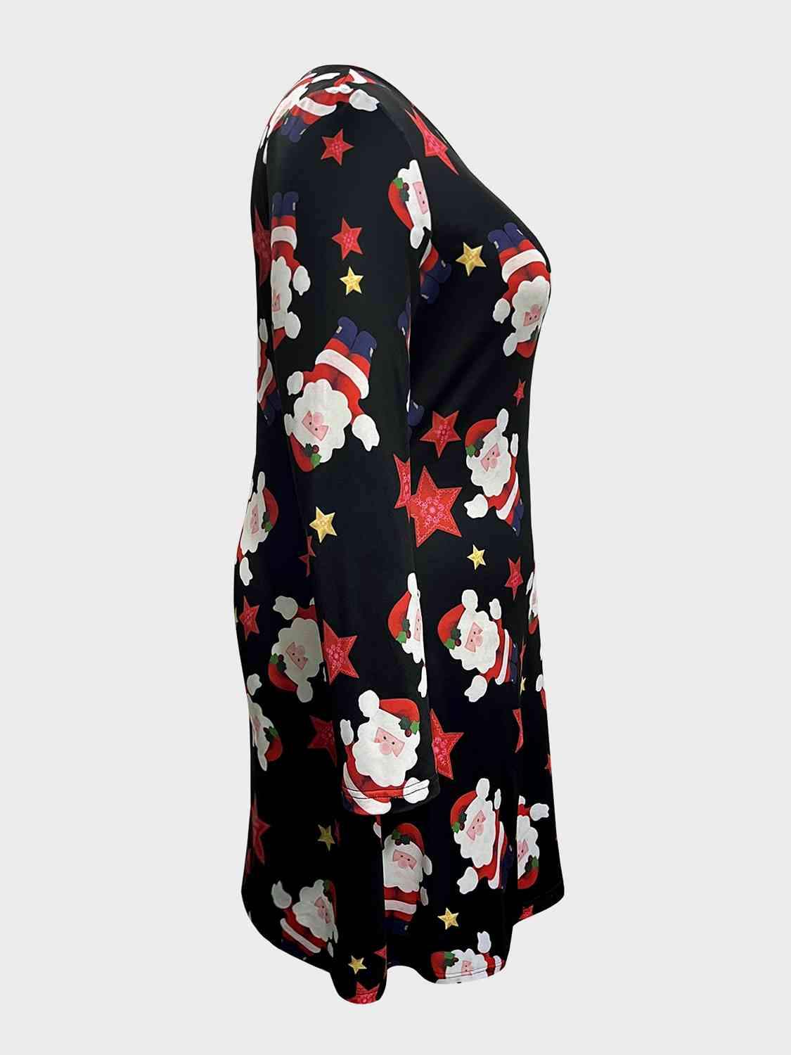 Plus Size Santa Printed Round Neck Dress - Trendsi - Flyclothing LLC