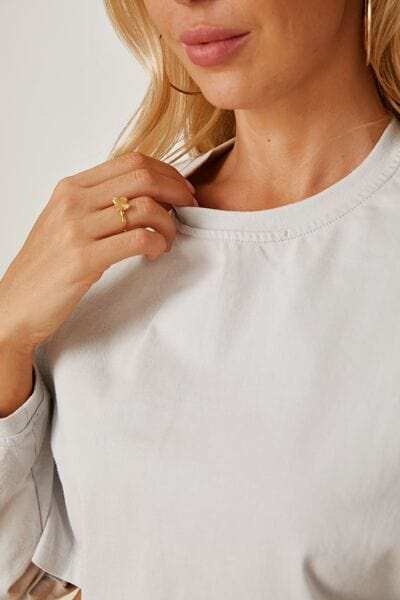 Round Neck Dropped Shoulder Cropped Sweatshirt - Trendsi - Flyclothing LLC