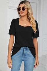 Square Neck Short Sleeve T-Shirt - Trendsi - Flyclothing LLC