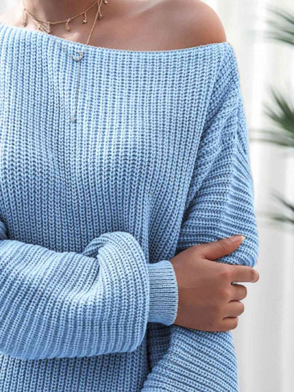 Rib-Knit Mini Sweater Dress - Trendsi - Flyclothing LLC