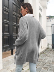 Open Front Rib-Knit Cardigan with Pockets - Trendsi