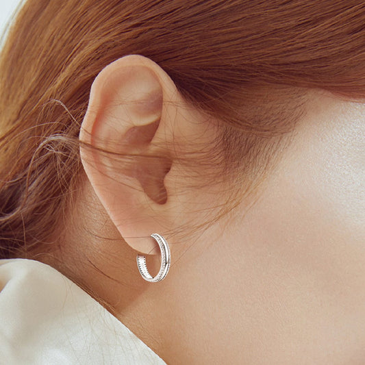 925 Sterling Silver Inlaid Moissanite C-Hoop Earrings - Trendsi