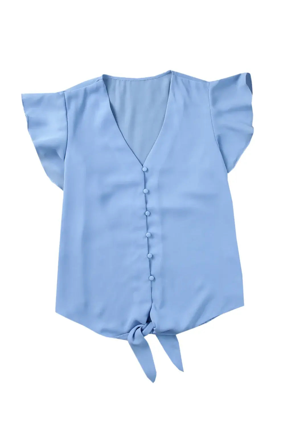 V-Neck Tie Hem Flutter Sleeve Blouse - Trendsi - Flyclothing LLC