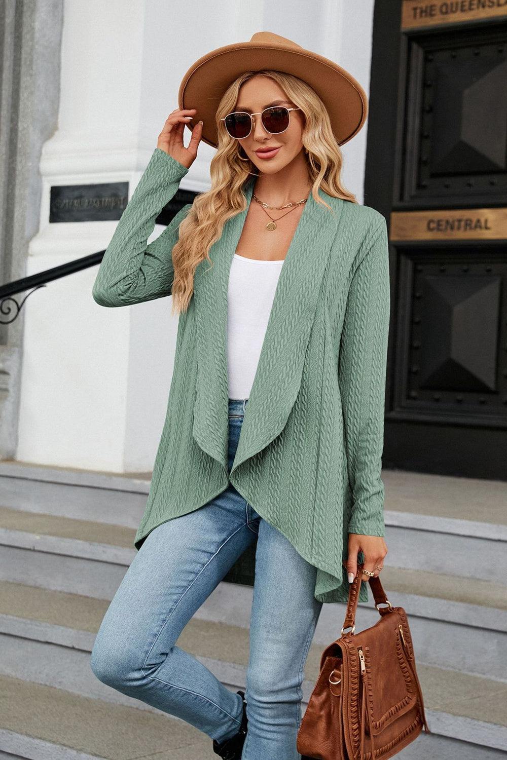Open Front Long Sleeve Cardigan - Trendsi