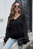 V-Neck Drop Shoulder Sweater - Trendsi - Flyclothing LLC