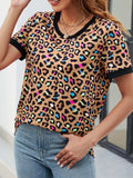 Leopard Round Neck Short Sleeve Tee Shirt - Trendsi - Flyclothing LLC