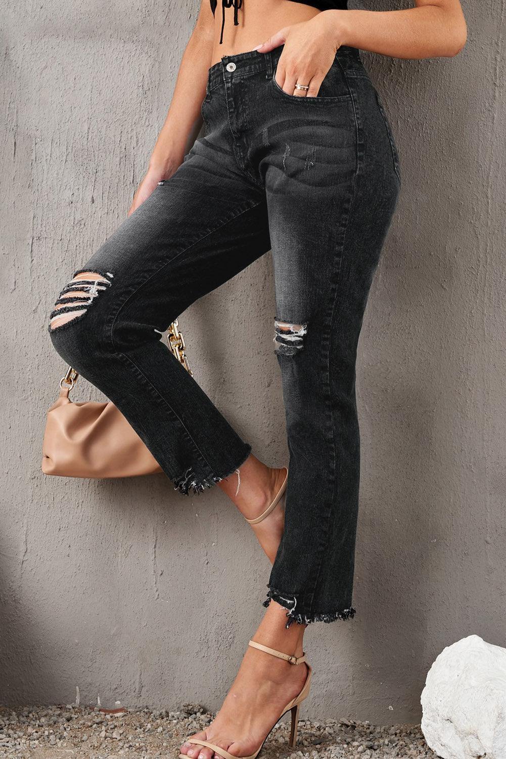 Stylish Distressed Cropped Jeans - Flyclothing LLC