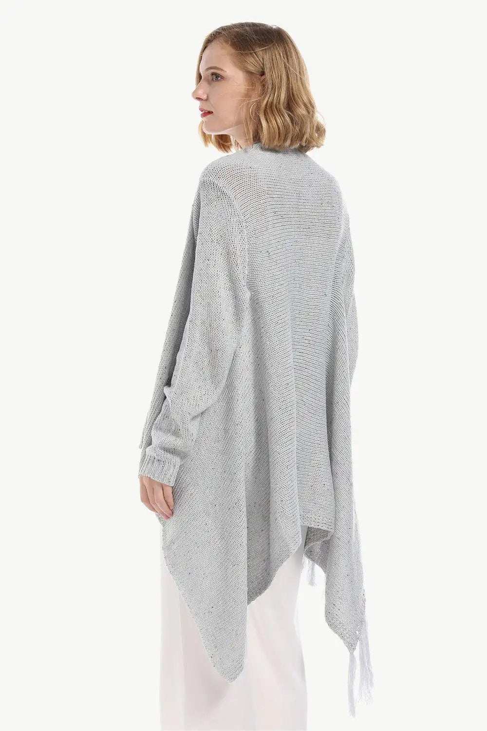 One-Button Tassel Tie Asymmetrical Hem Cardigan - Trendsi - Flyclothing LLC