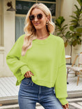 Round Neck Dropped Shoulder Sweater - Trendsi